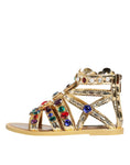 Load image into Gallery viewer, Dolce & Gabbana Gold Leather Crystal Gladiator Sandals Flats Shoes
