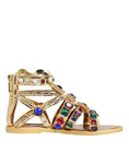 Load image into Gallery viewer, Dolce & Gabbana Gold Leather Crystal Gladiator Sandals Flats Shoes
