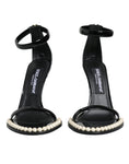 Load image into Gallery viewer, Dolce & Gabbana Black Keira Leather Faux Pearl Sandals Heels Shoes
