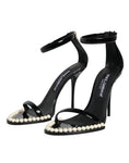 Load image into Gallery viewer, Dolce & Gabbana Black Keira Leather Faux Pearl Sandals Heels Shoes
