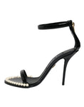 Load image into Gallery viewer, Dolce & Gabbana Black Keira Leather Faux Pearl Sandals Heels Shoes
