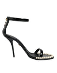 Load image into Gallery viewer, Dolce & Gabbana Black Keira Leather Faux Pearl Sandals Heels Shoes
