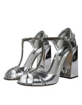 Load image into Gallery viewer, Dolce & Gabbana Silver Leather T-strap Heels Sandals Shoes
