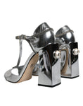 Load image into Gallery viewer, Dolce & Gabbana Silver Leather T-strap Heels Sandals Shoes
