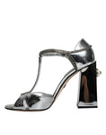 Load image into Gallery viewer, Dolce & Gabbana Silver Leather T-strap Heels Sandals Shoes
