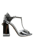 Load image into Gallery viewer, Dolce & Gabbana Silver Leather T-strap Heels Sandals Shoes
