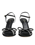 Load image into Gallery viewer, Dolce & Gabbana Black Leather Crystal Bow Heels Sandals Shoes
