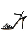 Load image into Gallery viewer, Dolce & Gabbana Black Leather Crystal Bow Heels Sandals Shoes
