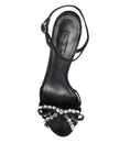 Load image into Gallery viewer, Dolce & Gabbana Black Leather Crystal Bow Heels Sandals Shoes
