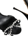 Load image into Gallery viewer, Dolce & Gabbana Black Leather Crystal Bow Heels Sandals Shoes
