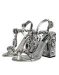 Resmi galeri görüntüleyiciye yükleyin, Dolce & Gabbana Silver Leather T-strap Crystal Sandals Shoes
