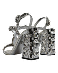 Resmi galeri görüntüleyiciye yükleyin, Dolce & Gabbana Silver Leather T-strap Crystal Sandals Shoes
