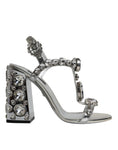 Resmi galeri görüntüleyiciye yükleyin, Dolce & Gabbana Silver Leather T-strap Crystal Sandals Shoes
