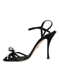 Load image into Gallery viewer, Dolce & Gabbana Black Leather Crystal Bow Heels Sandals Shoes
