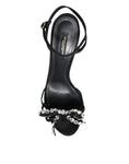 Load image into Gallery viewer, Dolce & Gabbana Black Leather Crystal Bow Heels Sandals Shoes
