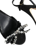 Load image into Gallery viewer, Dolce & Gabbana Black Leather Crystal Bow Heels Sandals Shoes
