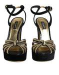 Bild in Galerie-Betrachter laden, Dolce & Gabbana Black Leather Faux Pearl Heel Sandals Shoes
