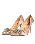 Bild in Galerie-Betrachter laden, Dolce & Gabbana Beige Satin Crystal High Heels Pumps Shoes
