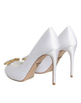 Bild in Galerie-Betrachter laden, Dolce & Gabbana White Crystals Peep Toe Satin Pumps Shoes
