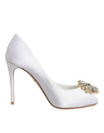 Bild in Galerie-Betrachter laden, Dolce & Gabbana White Crystals Peep Toe Satin Pumps Shoes
