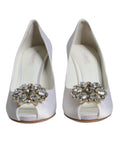 Bild in Galerie-Betrachter laden, Dolce & Gabbana White Crystals Peep Toe Satin Pumps Shoes
