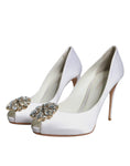 Bild in Galerie-Betrachter laden, Dolce & Gabbana White Crystals Peep Toe Satin Pumps Shoes
