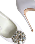 Bild in Galerie-Betrachter laden, Dolce & Gabbana White Crystals Peep Toe Satin Pumps Shoes
