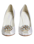 Bild in Galerie-Betrachter laden, Dolce & Gabbana White Crystals Peep Toe Satin Pumps Shoes
