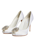 Bild in Galerie-Betrachter laden, Dolce & Gabbana White Crystals Peep Toe Satin Pumps Shoes
