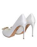 Bild in Galerie-Betrachter laden, Dolce & Gabbana White Crystals Peep Toe Satin Pumps Shoes
