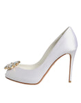 Bild in Galerie-Betrachter laden, Dolce & Gabbana White Crystals Peep Toe Satin Pumps Shoes
