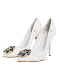 Bild in Galerie-Betrachter laden, Dolce & Gabbana White Taormina Lace Crystal Heels Pumps Shoes
