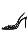 Bild in Galerie-Betrachter laden, Dolce & Gabbana Black Leather Crystal Stud Slingback Shoes
