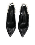 Bild in Galerie-Betrachter laden, Dolce & Gabbana White Black Chevron Faux Pearl Slingback Shoes
