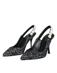 Bild in Galerie-Betrachter laden, Dolce & Gabbana White Black Chevron Faux Pearl Slingback Shoes
