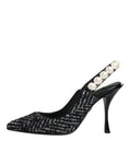 Bild in Galerie-Betrachter laden, Dolce & Gabbana White Black Chevron Faux Pearl Slingback Shoes
