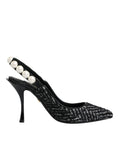 Bild in Galerie-Betrachter laden, Dolce & Gabbana White Black Chevron Faux Pearl Slingback Shoes
