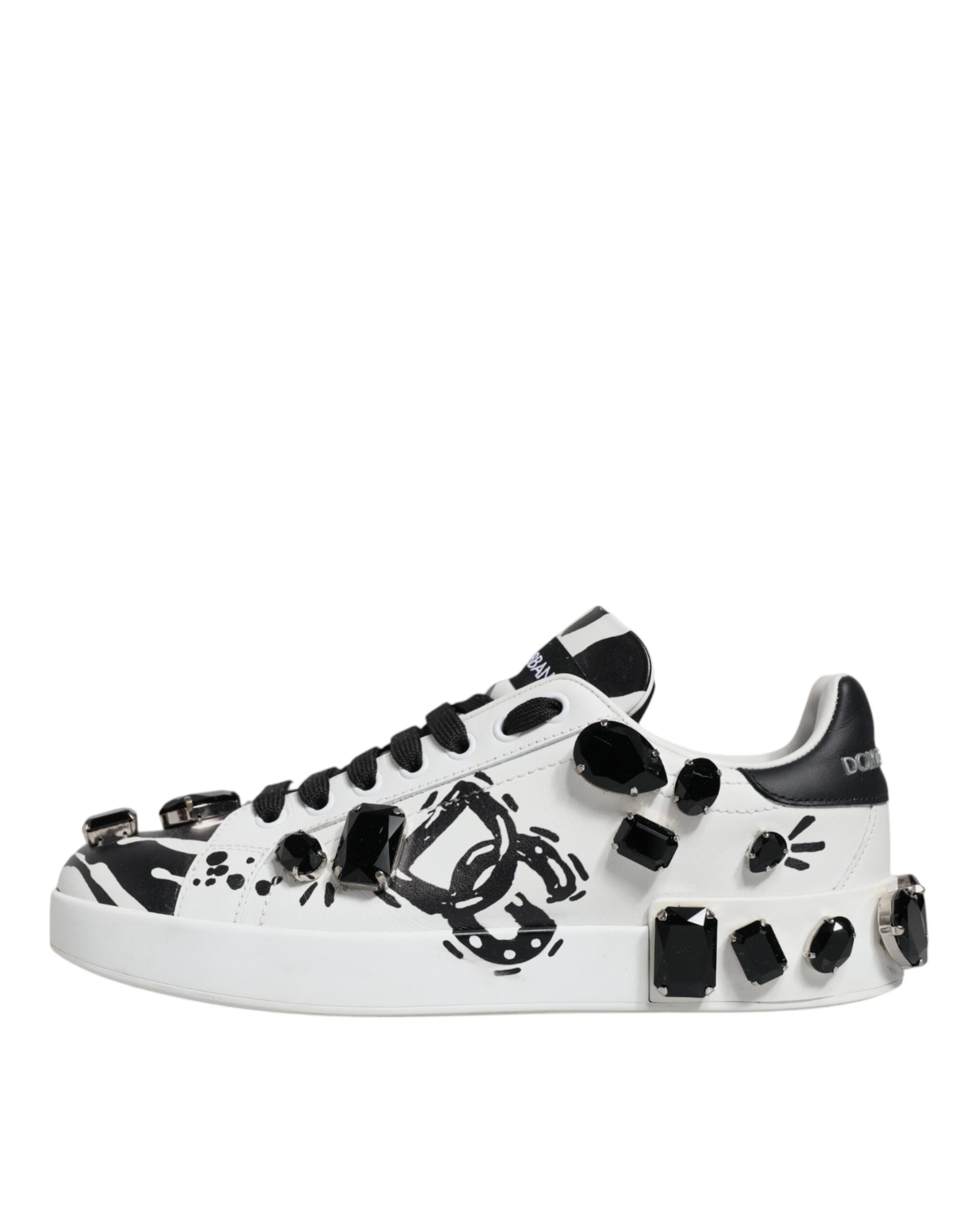 Dolce & Gabbana White Crystal Portofino Low Top Sneaker Shoes