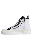 Bild in Galerie-Betrachter laden, Dolce & Gabbana White Black Canvas Logo Mid Top Sneakers Shoes
