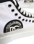 Bild in Galerie-Betrachter laden, Dolce & Gabbana White Black Canvas Logo Mid Top Sneakers Shoes
