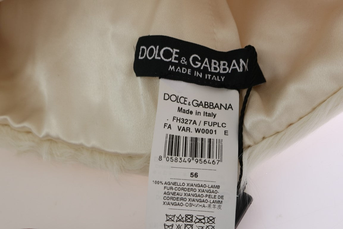 Dolce & Gabbana Elegante weiße Pelzmütze Luxus Wintermütze