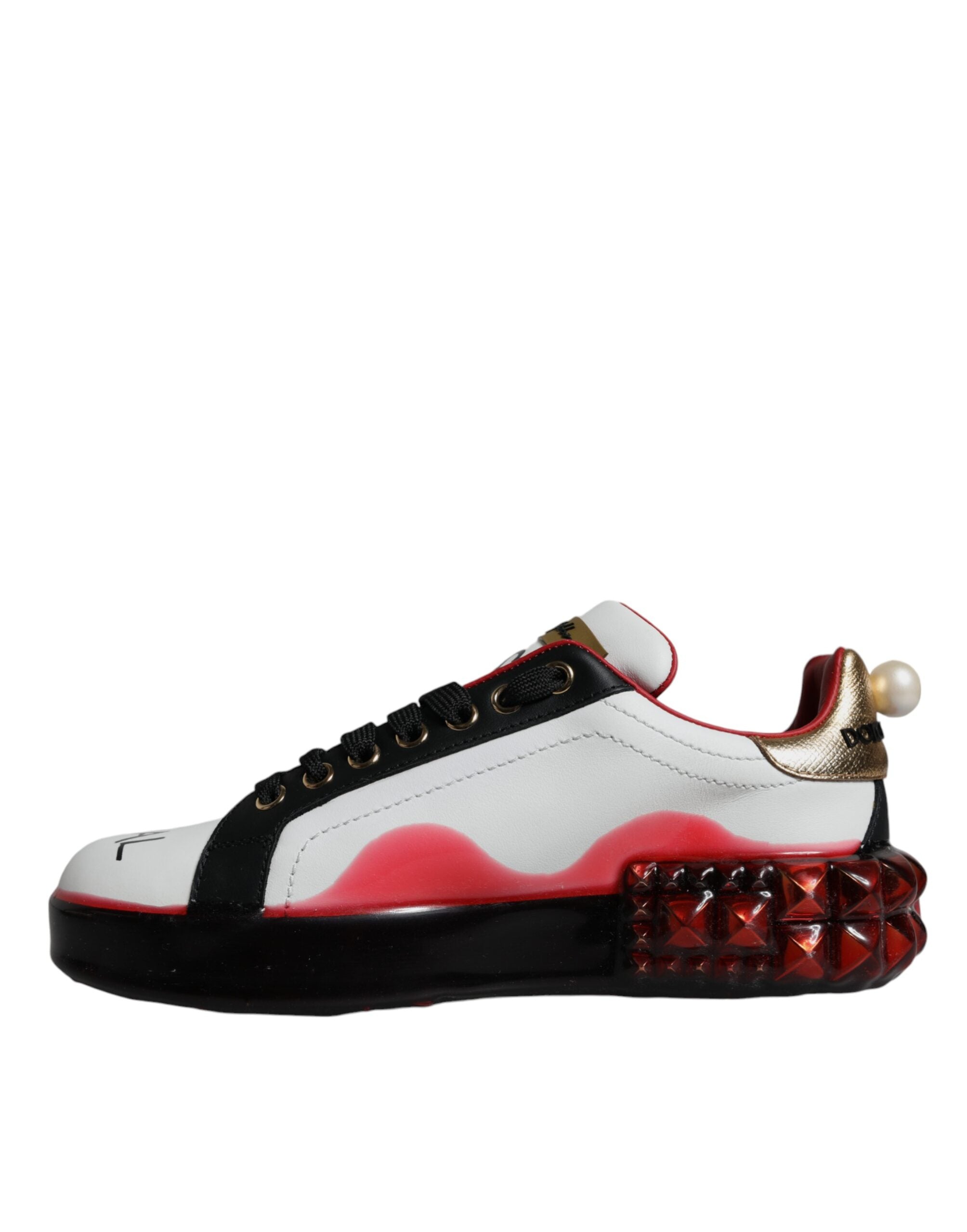 Dolce & Gabbana Weiß Rot Kristalle Leder Portofino Turnschuhe Schuhe