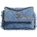 Resmi galeri görüntüleyiciye yükleyin, Chanel Denim Mood Flap Micro Logo Printed Fringed Shoulder Bag
