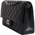 Resmi galeri görüntüleyiciye yükleyin, Chanel Black Caviar Medium Classic Double Flap Shoulder Quilted Silver Bag
