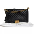 Resmi galeri görüntüleyiciye yükleyin, Chanel Black Large Lambskin Double Chain Gold Leather Shoulder Bag
