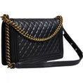 Resmi galeri görüntüleyiciye yükleyin, Chanel Black Large Lambskin Double Chain Gold Leather Shoulder Bag
