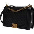 Resmi galeri görüntüleyiciye yükleyin, Chanel Black Large Lambskin Double Chain Gold Leather Shoulder Bag
