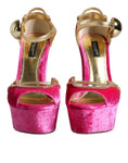 Bild in Galerie-Betrachter laden, Dolce & Gabbana Pink Velvet Platform Ankle Strap Heel Sandals Shoes
