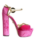 Bild in Galerie-Betrachter laden, Dolce & Gabbana Pink Velvet Platform Ankle Strap Heel Sandals Shoes
