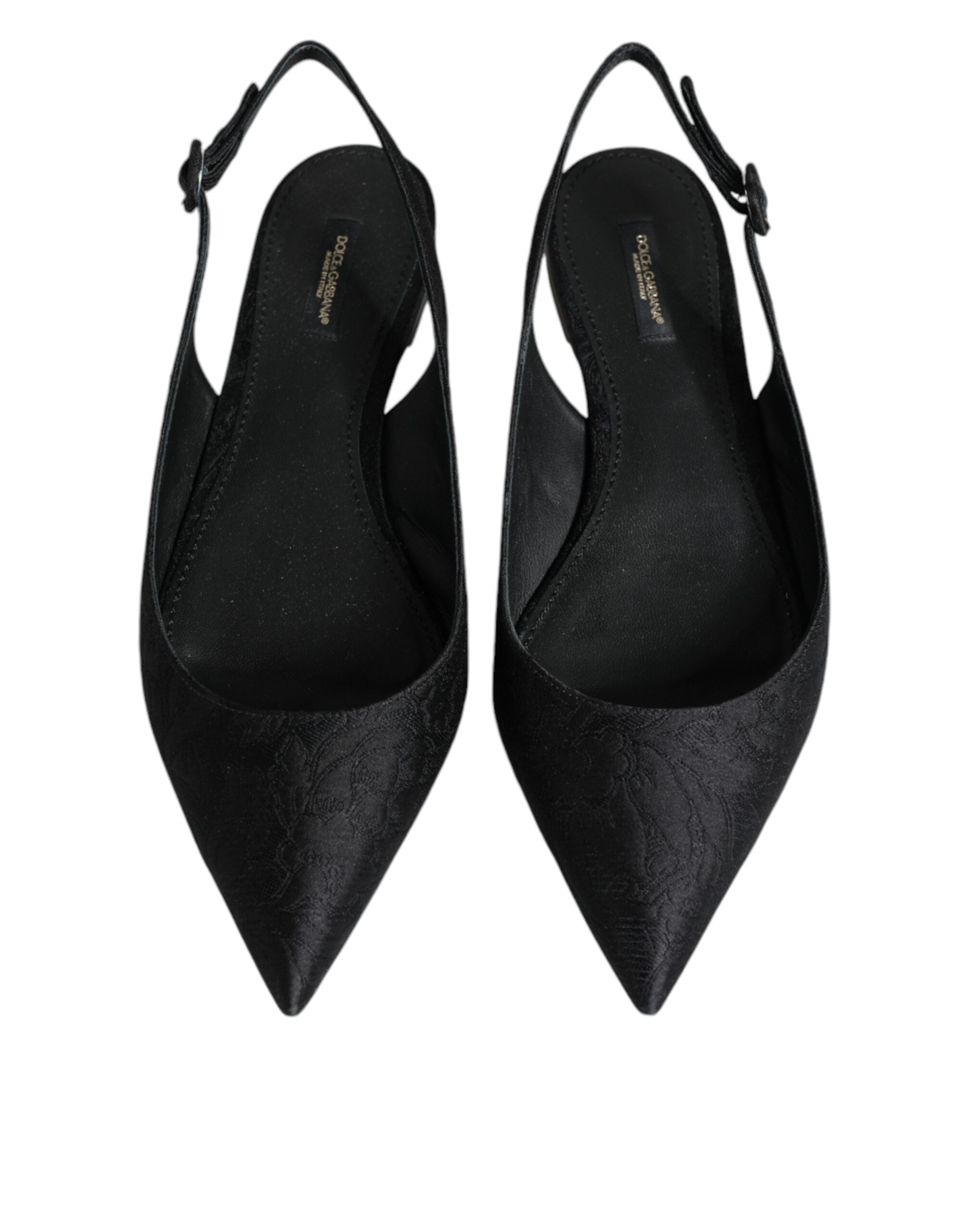 Dolce & Gabbana Black Brocade Flats Sandals Slingback Shoes